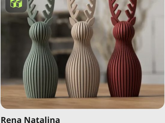 Trio de Renas Natalinas Modernas Estriadas - Koa 3D